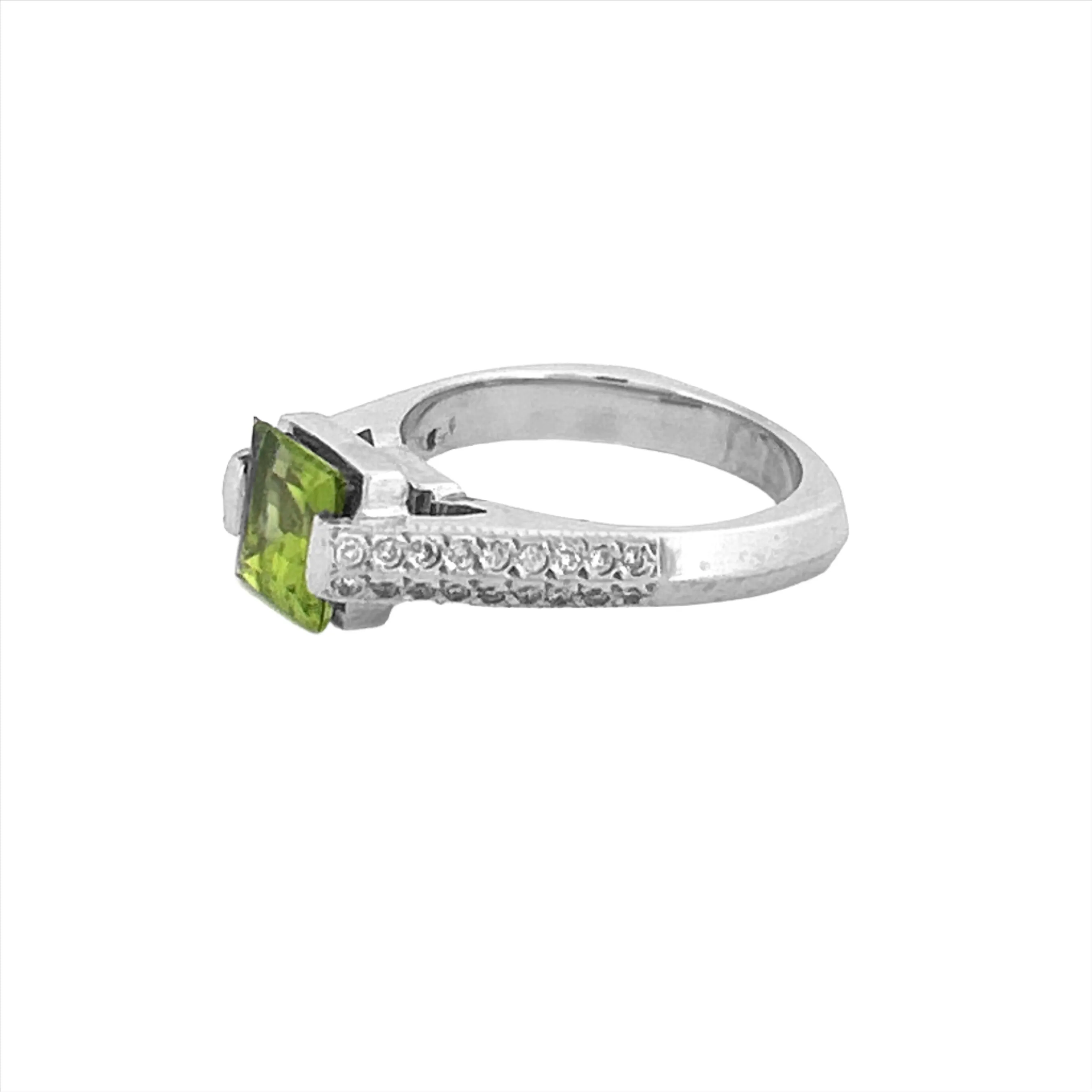 14K Gold 1.55 Carat Princess Peridot Two Row Engagement Ring