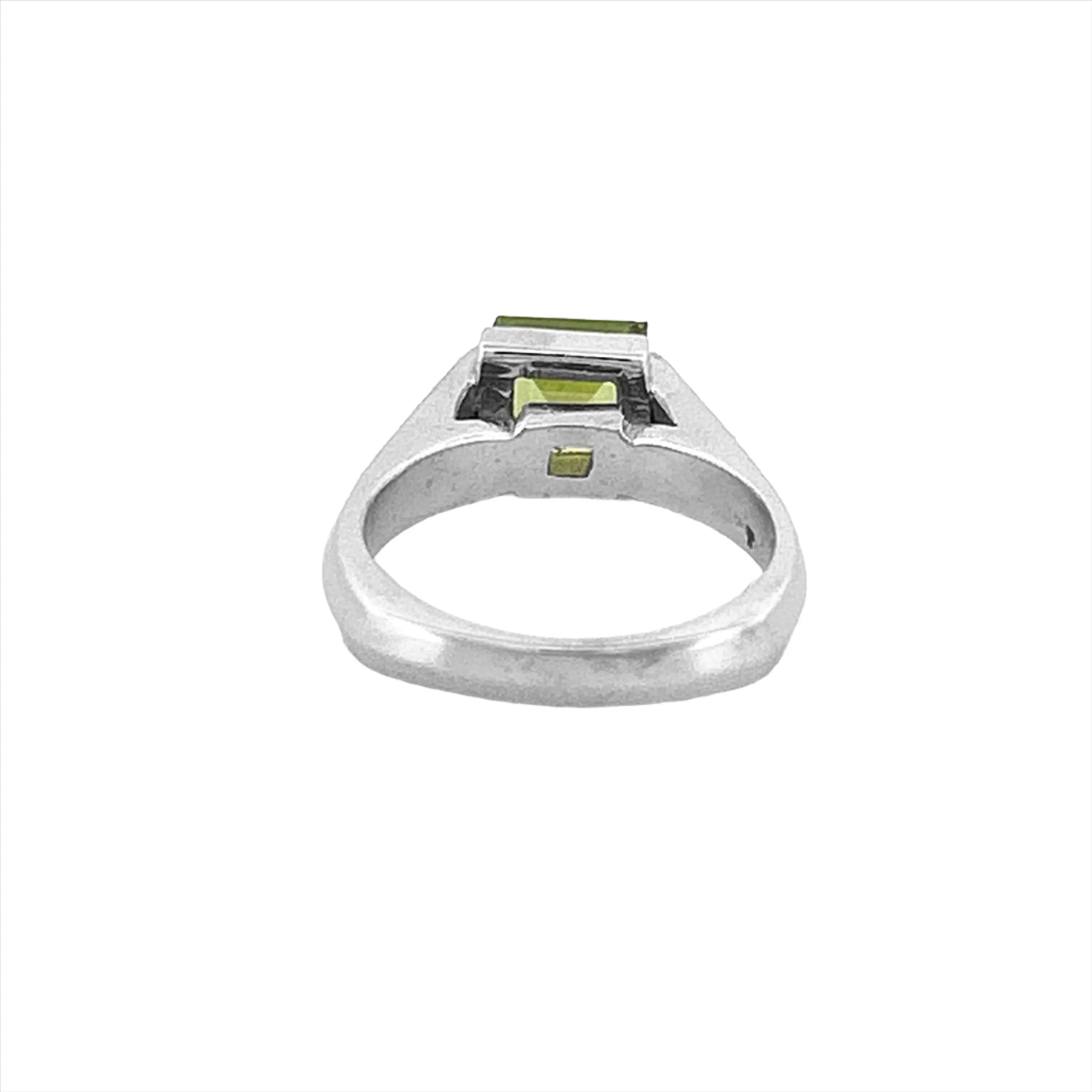 14K Gold 1.55 Carat Princess Peridot Two Row Engagement Ring