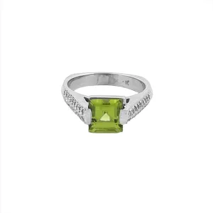 14K Gold 1.55 Carat Princess Peridot Two Row Engagement Ring