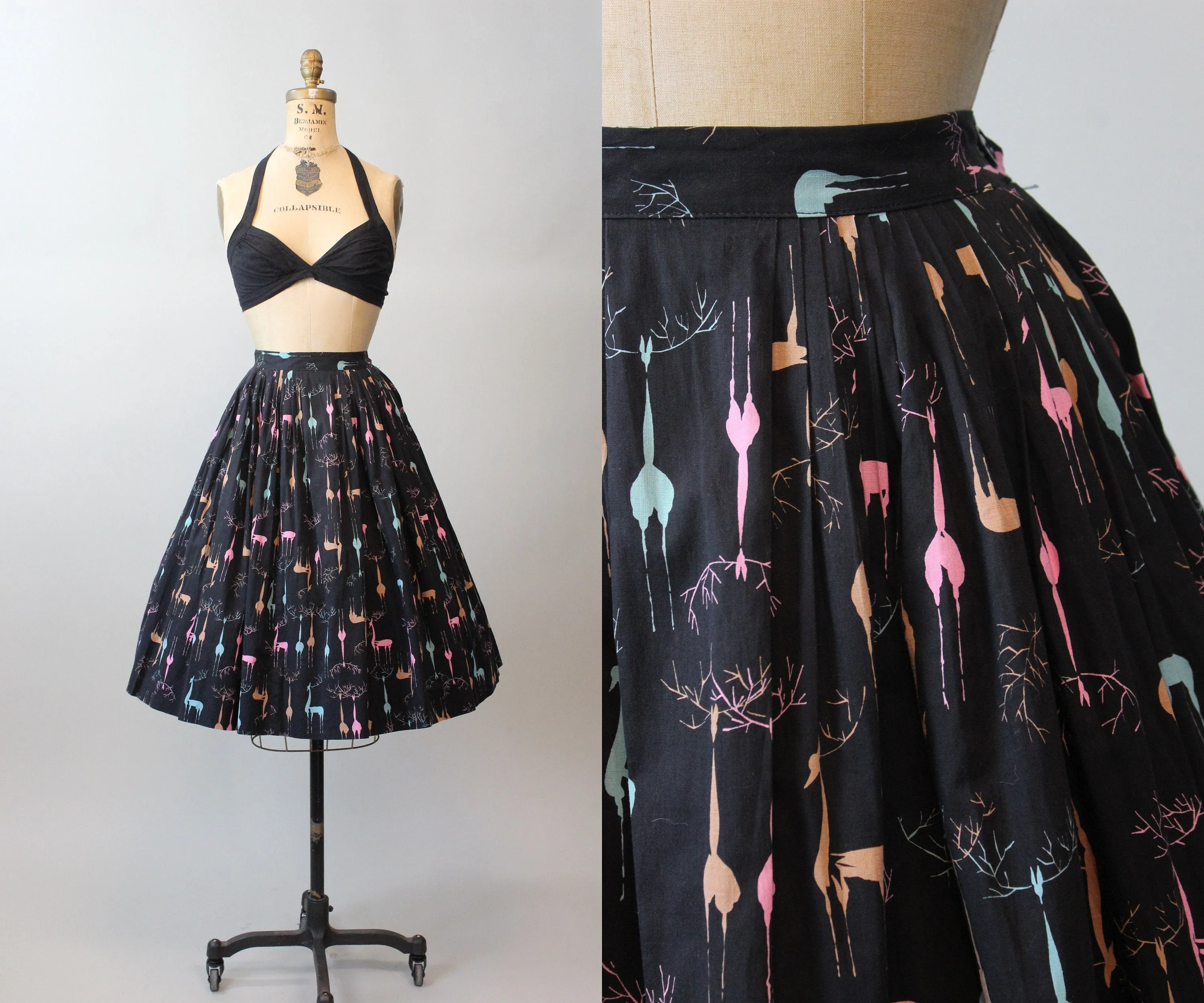 1950s DEER antlers novelty print skirt xs | new spring