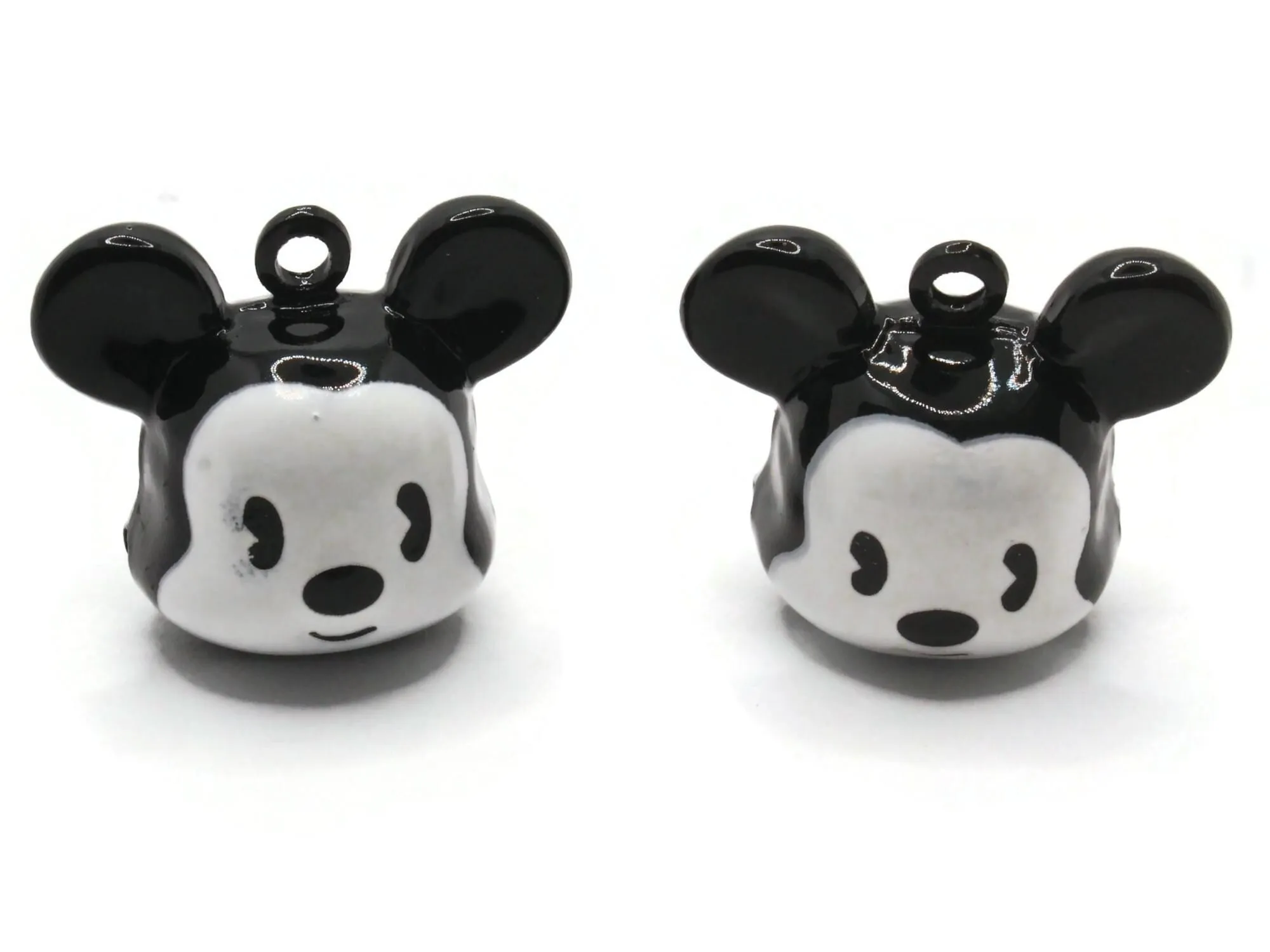 2 25mm Black and White Cartoon Mouse Head Brass Bell Charms