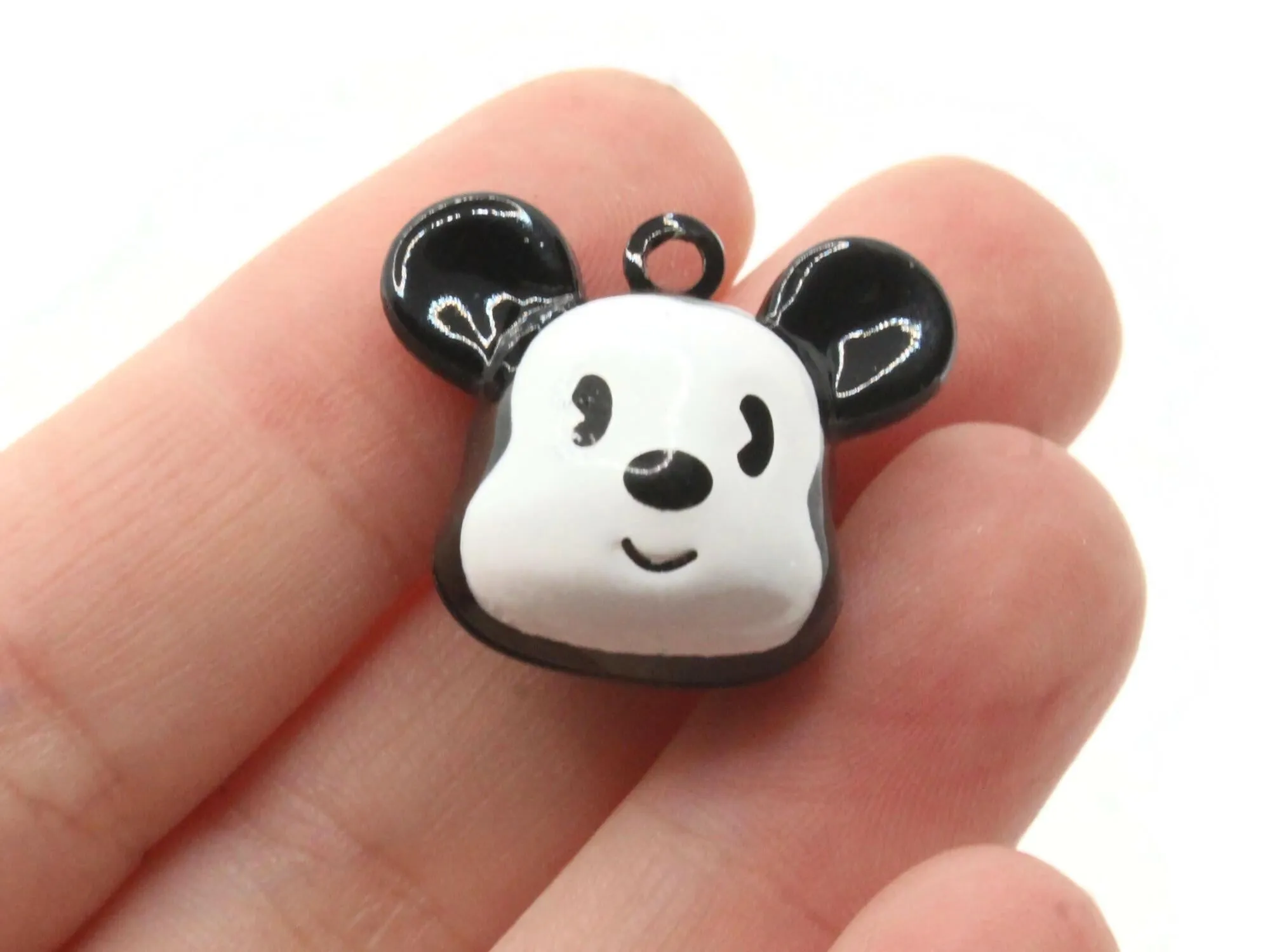 2 25mm Black and White Cartoon Mouse Head Brass Bell Charms