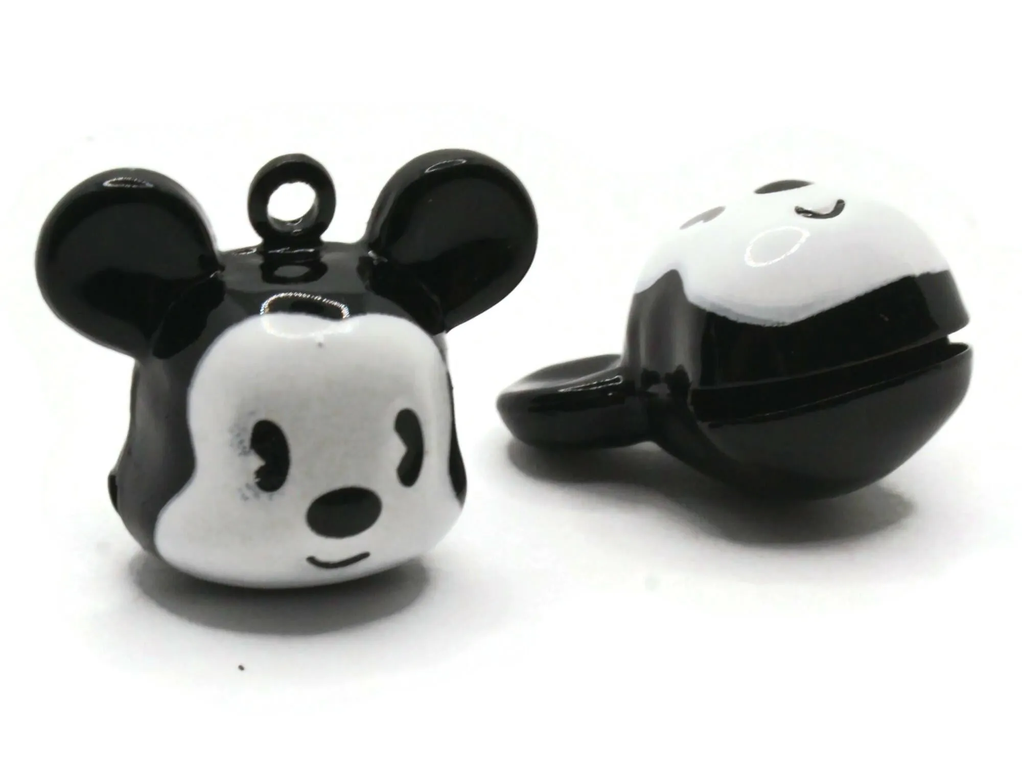 2 25mm Black and White Cartoon Mouse Head Brass Bell Charms