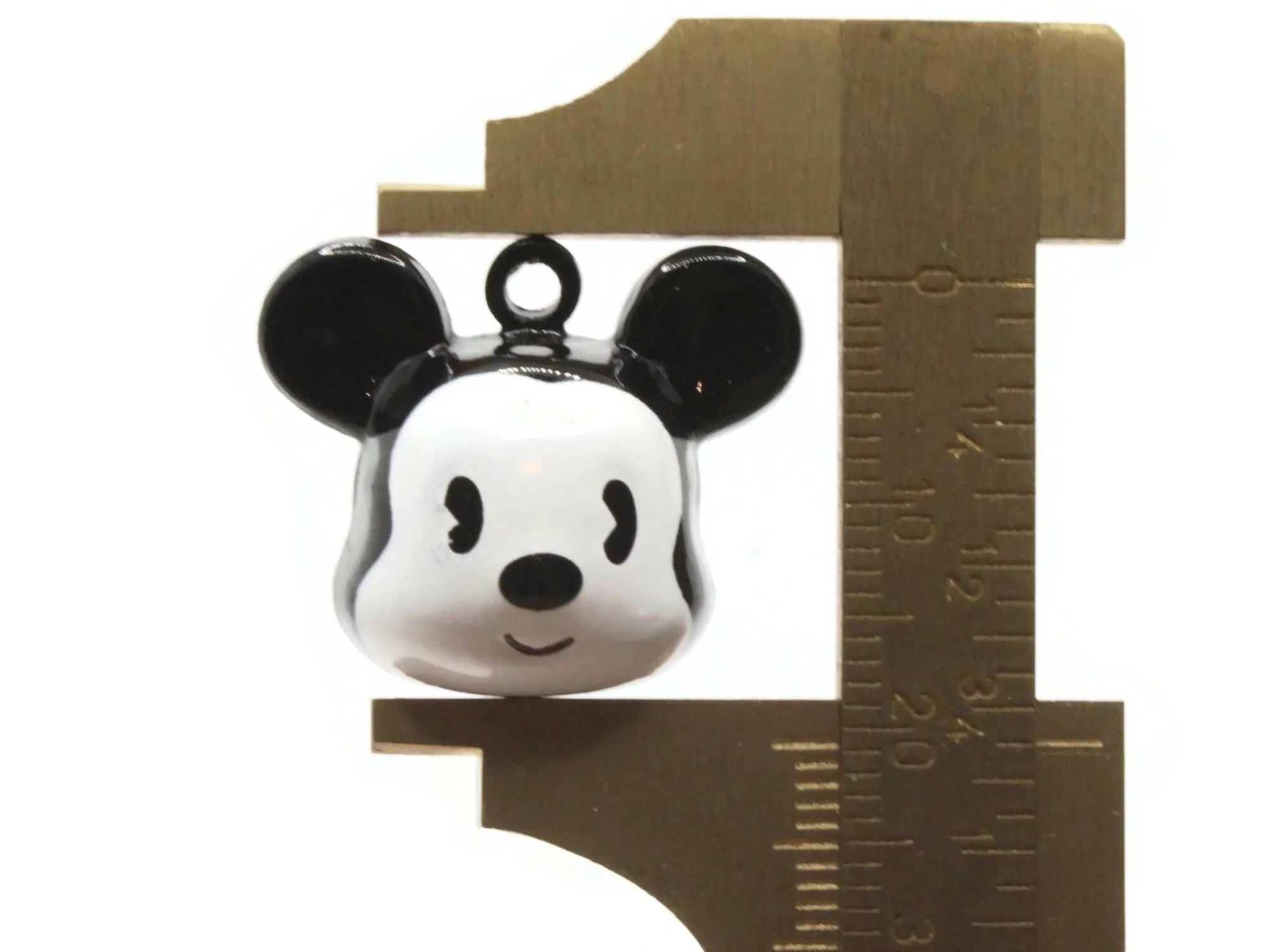 2 25mm Black and White Cartoon Mouse Head Brass Bell Charms