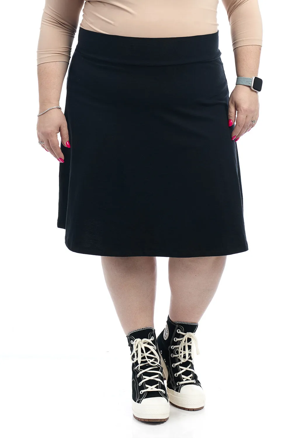 23" Black Cotton A Line Skater Skirt