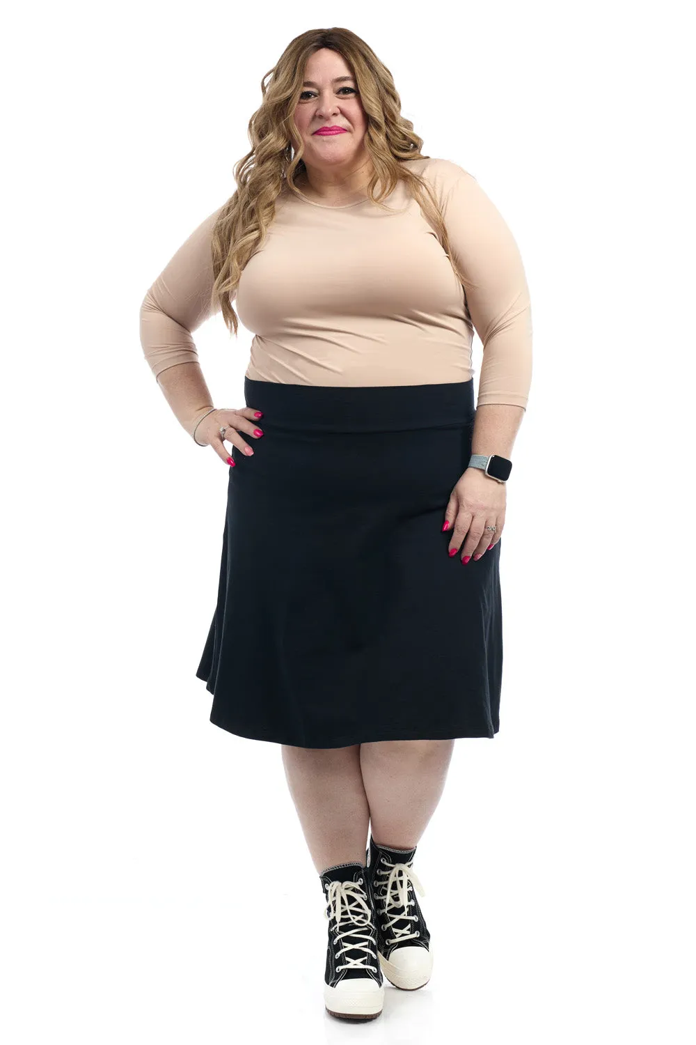 23" Black Cotton A Line Skater Skirt