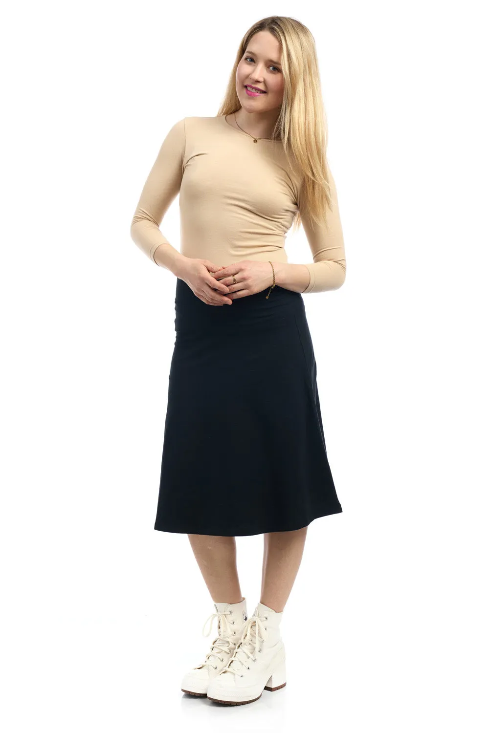 25" Black Cotton A-Line Skater Skirt