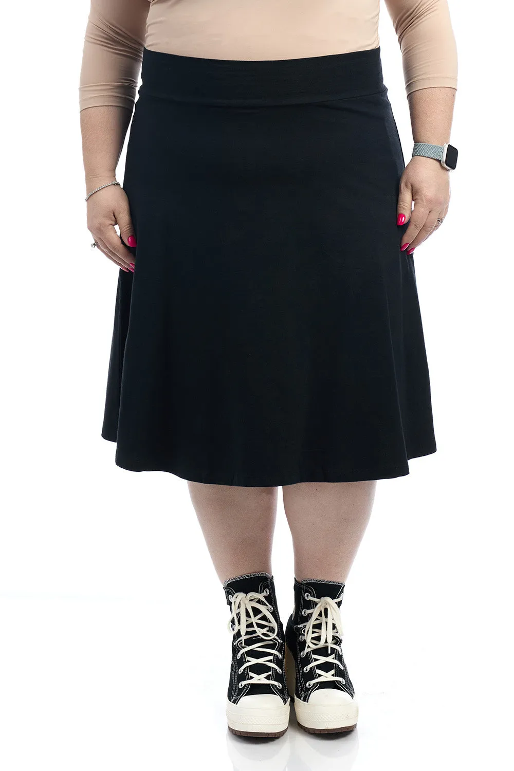 25" Black Cotton A-Line Skater Skirt