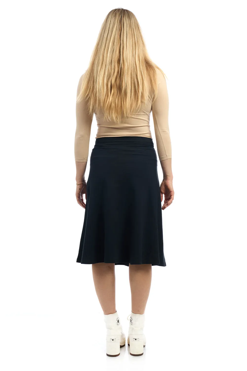 25" Black Cotton A-Line Skater Skirt