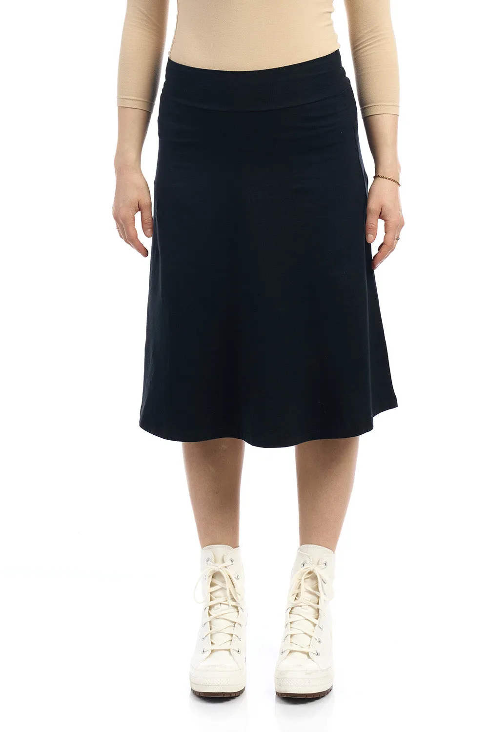 25" Black Cotton A-Line Skater Skirt