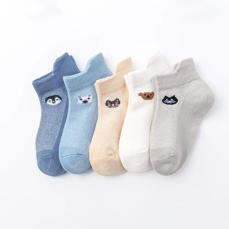 5-piece Cartoon Design Mesh Socks