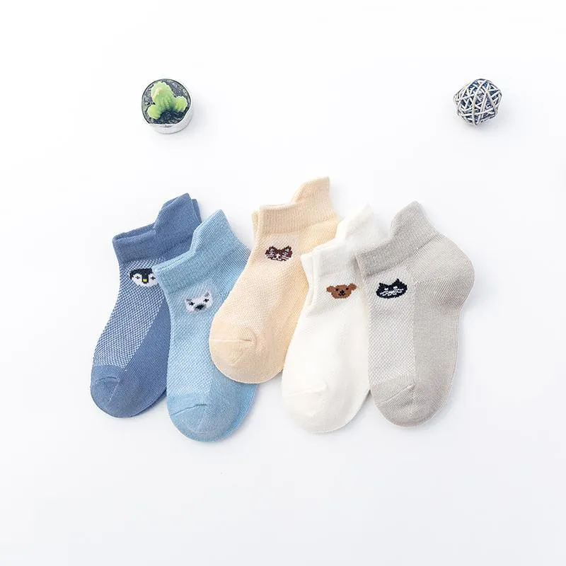 5-piece Cartoon Design Mesh Socks