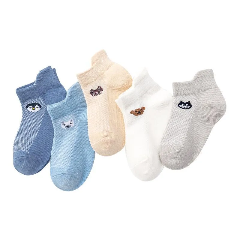 5-piece Cartoon Design Mesh Socks