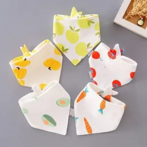 5 Pieces Baby Cotton Cartoon Print Triangle Double Saliva Towels