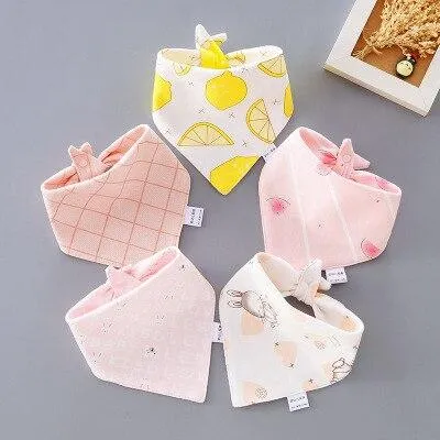 5 Pieces Baby Cotton Cartoon Print Triangle Double Saliva Towels