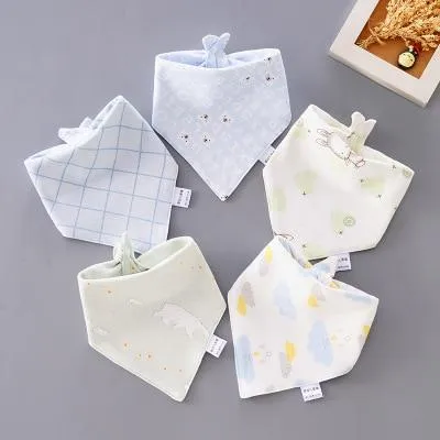 5 Pieces Baby Cotton Cartoon Print Triangle Double Saliva Towels