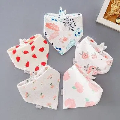 5 Pieces Baby Cotton Cartoon Print Triangle Double Saliva Towels