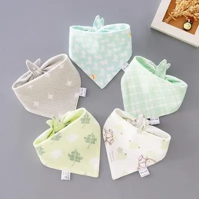 5 Pieces Baby Cotton Cartoon Print Triangle Double Saliva Towels