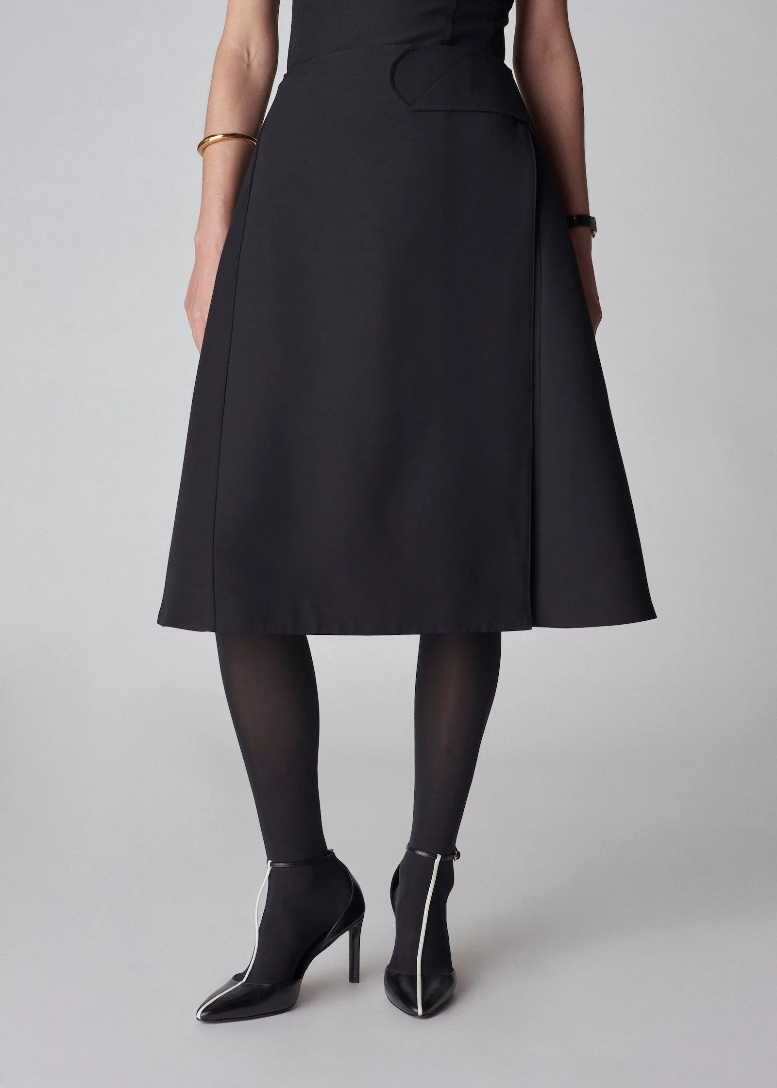 A-Line Wrap Skirt in Smooth Faille - Black