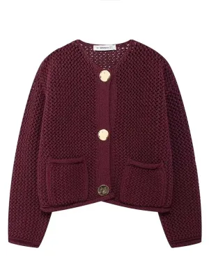 A&A Claret Knitted Button Down Cardigan