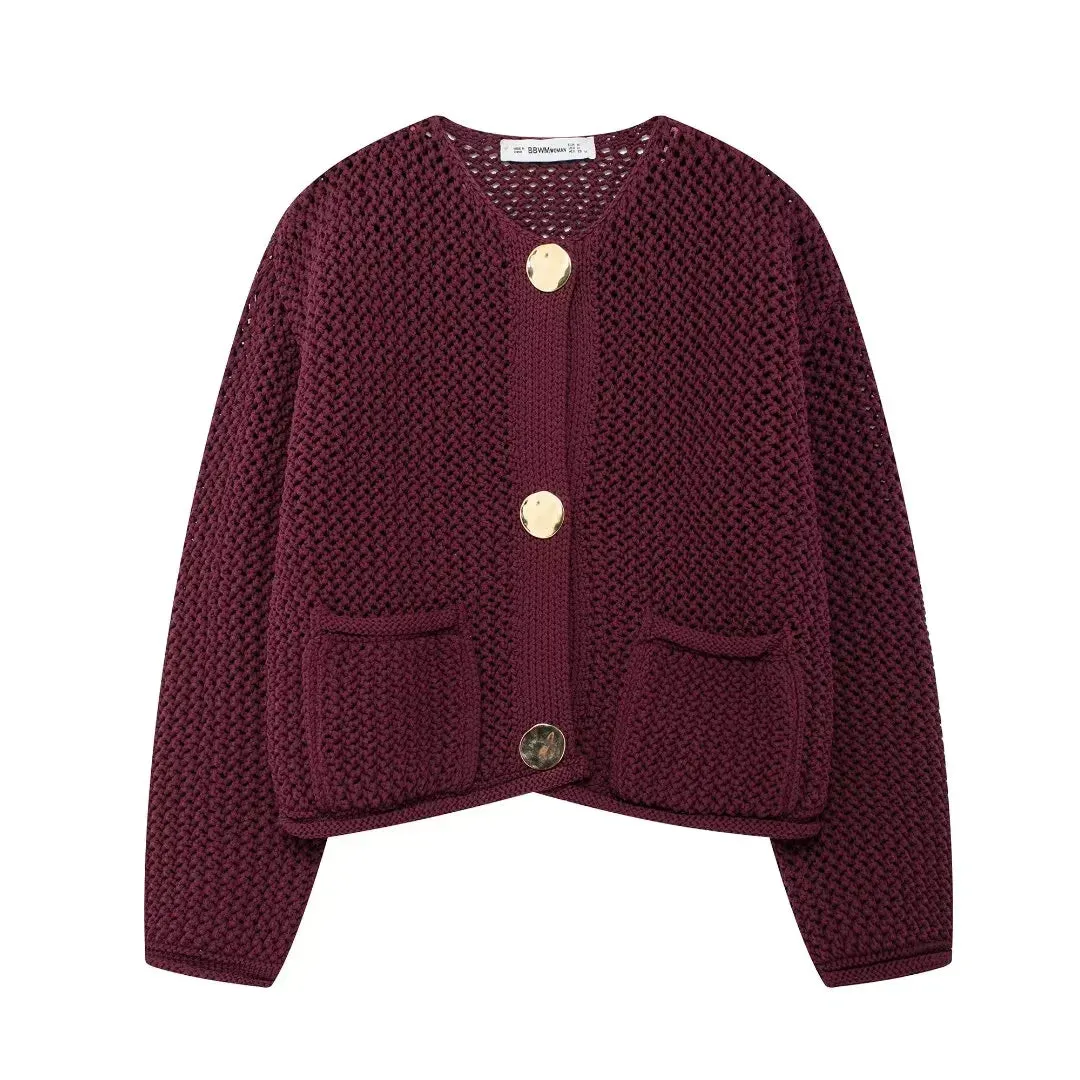 A&A Claret Knitted Button Down Cardigan