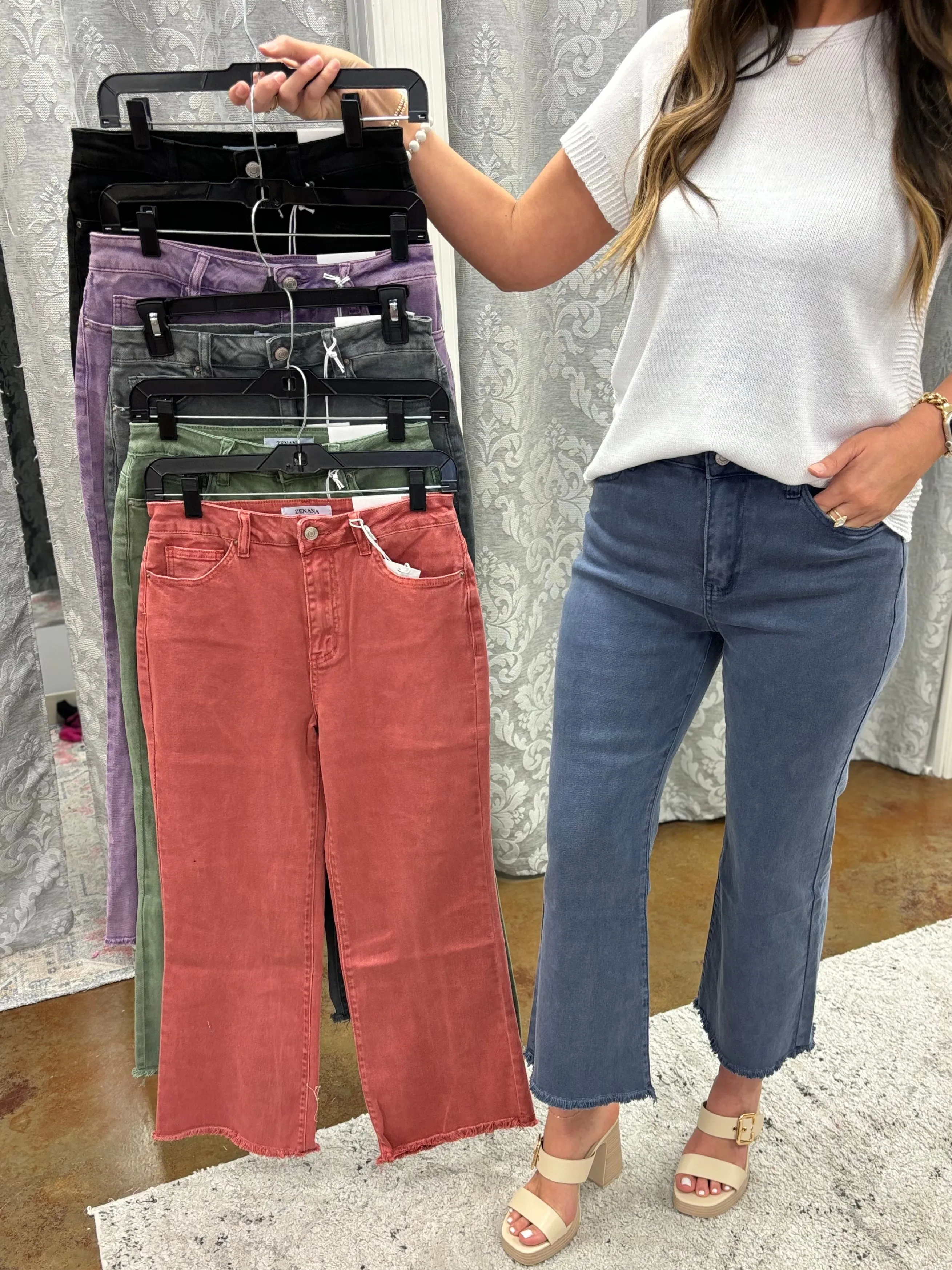 Acid Wash High Waist Frayed Hem Bootcut Pants