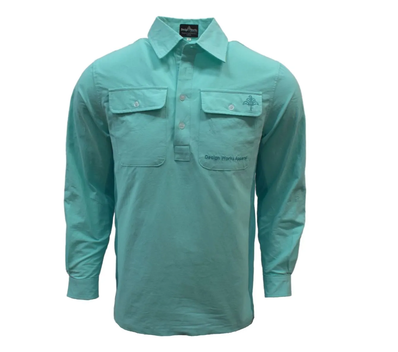 Adult Cotton Ringers Work Shirts - Bright Aqua