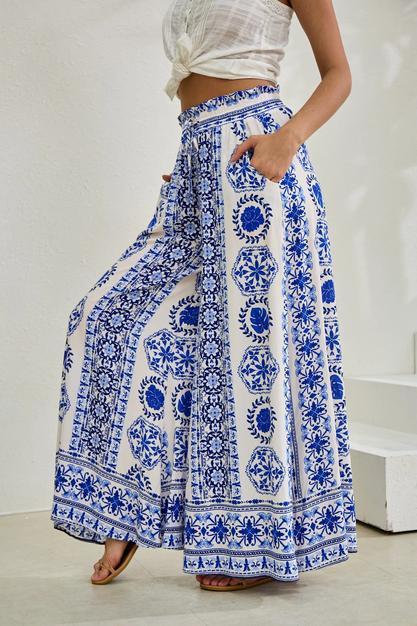 Amara Blue Boho Wide Leg Pants