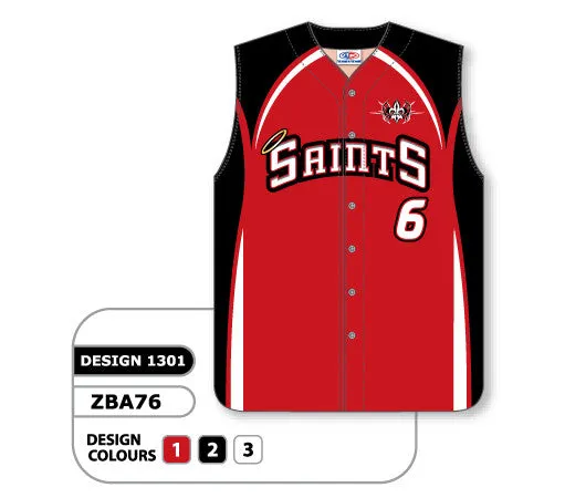 Athletic Knit Custom Sublimated Full Button Sleeveless Baseball Jersey Design 1301