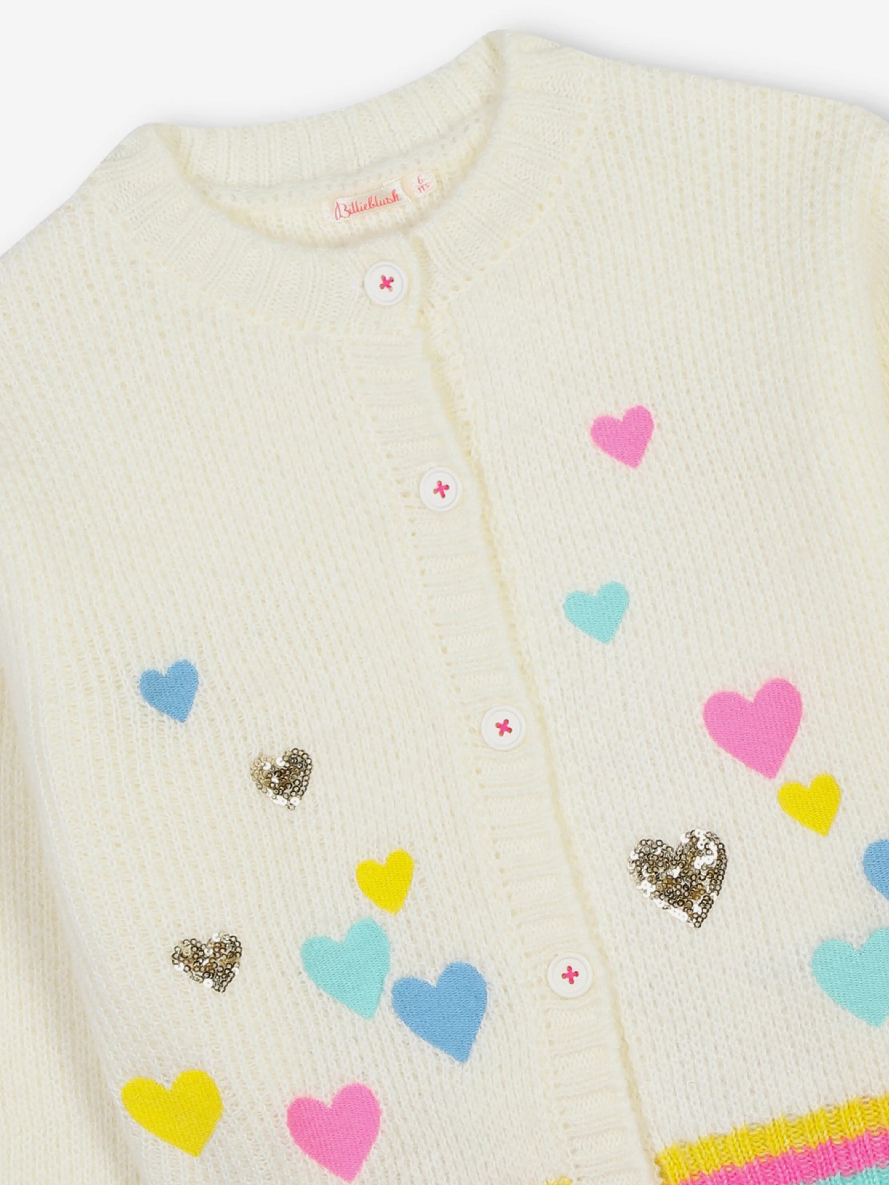 Billieblush Girls Hearts Knitted Cardigan in Ivory