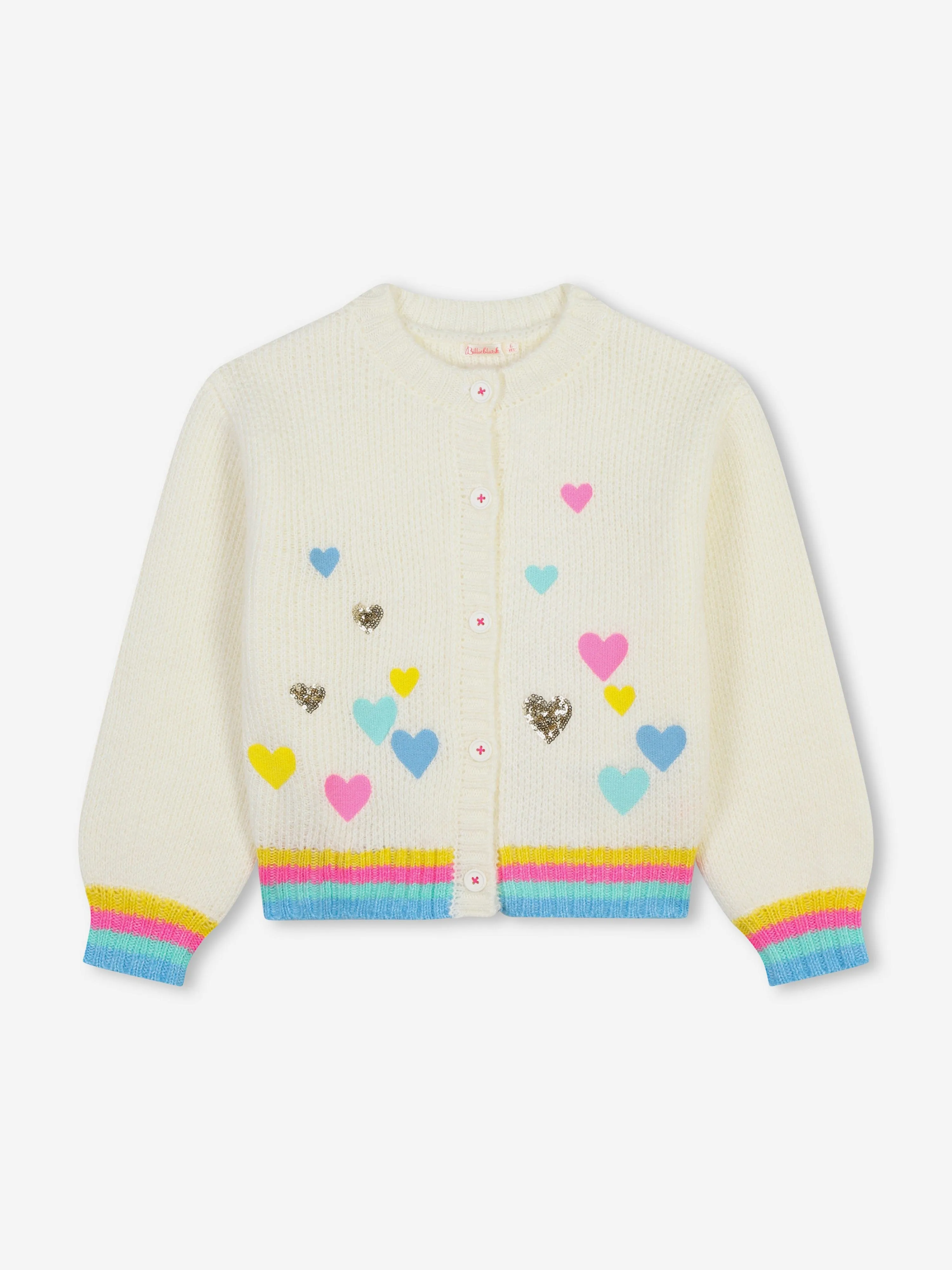 Billieblush Girls Hearts Knitted Cardigan in Ivory