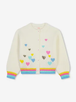 Billieblush Girls Hearts Knitted Cardigan in Ivory