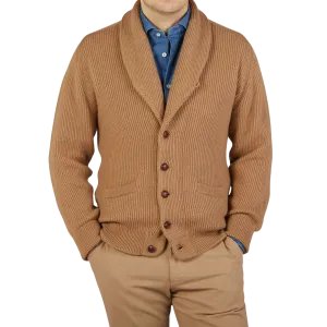 Brown Camel Hair Shawl Collar Cardigan