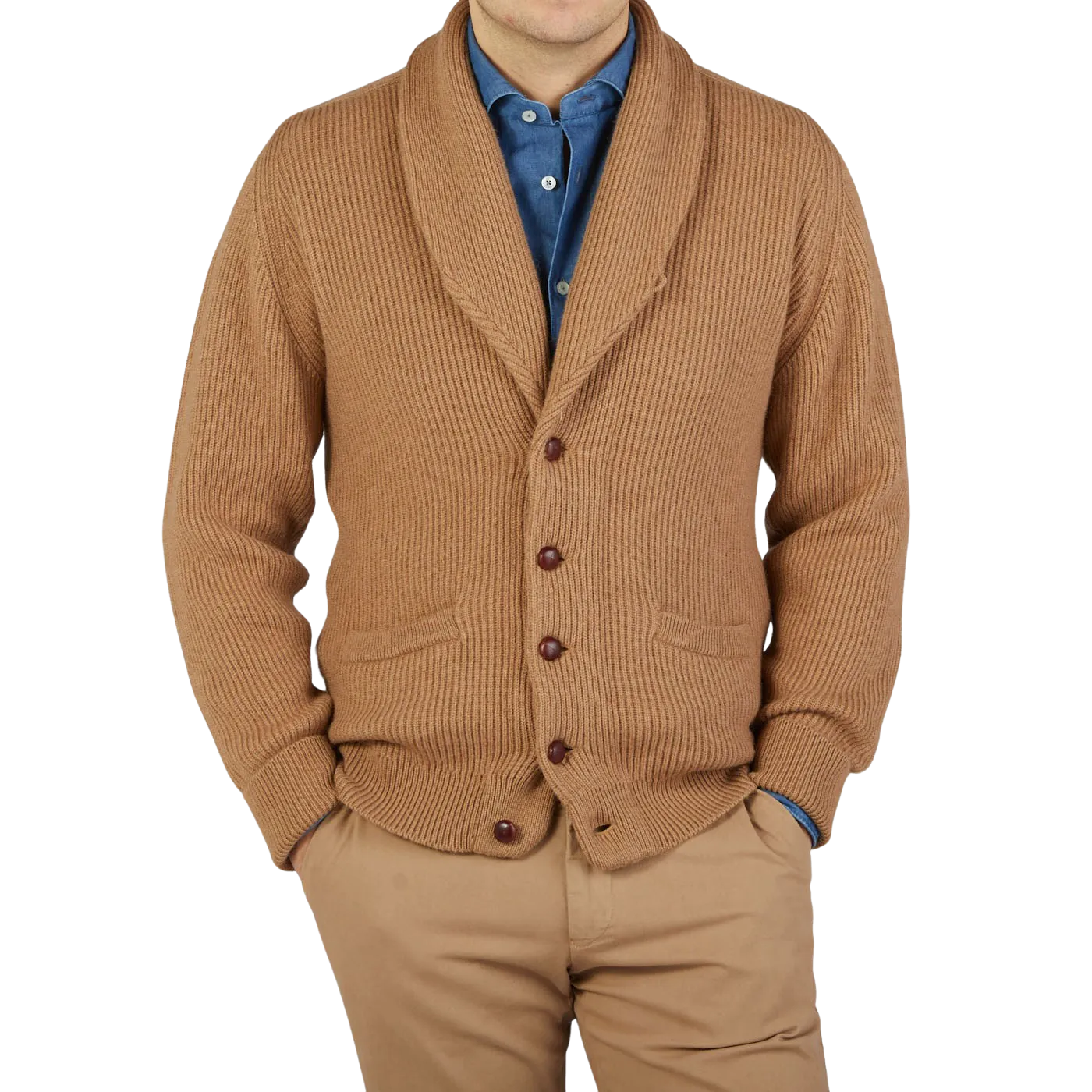 Brown Camel Hair Shawl Collar Cardigan