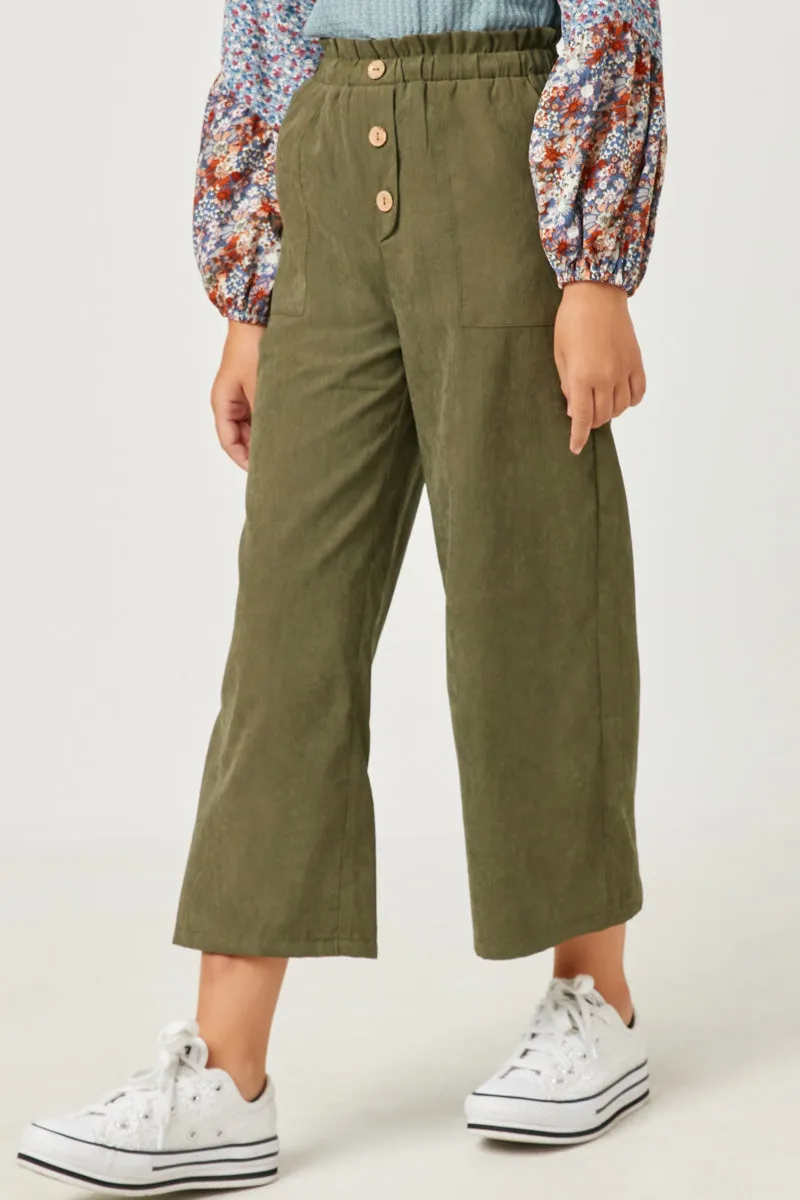 Brushed Elastic Waist Wide Leg Pants- Olive