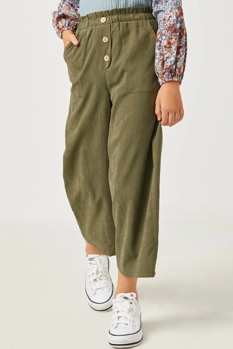 Brushed Elastic Waist Wide Leg Pants- Olive