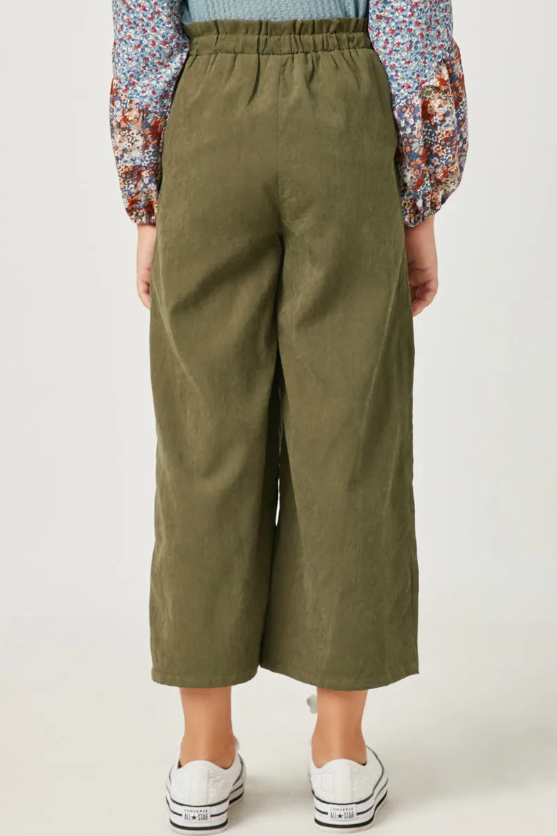 Brushed Elastic Waist Wide Leg Pants- Olive