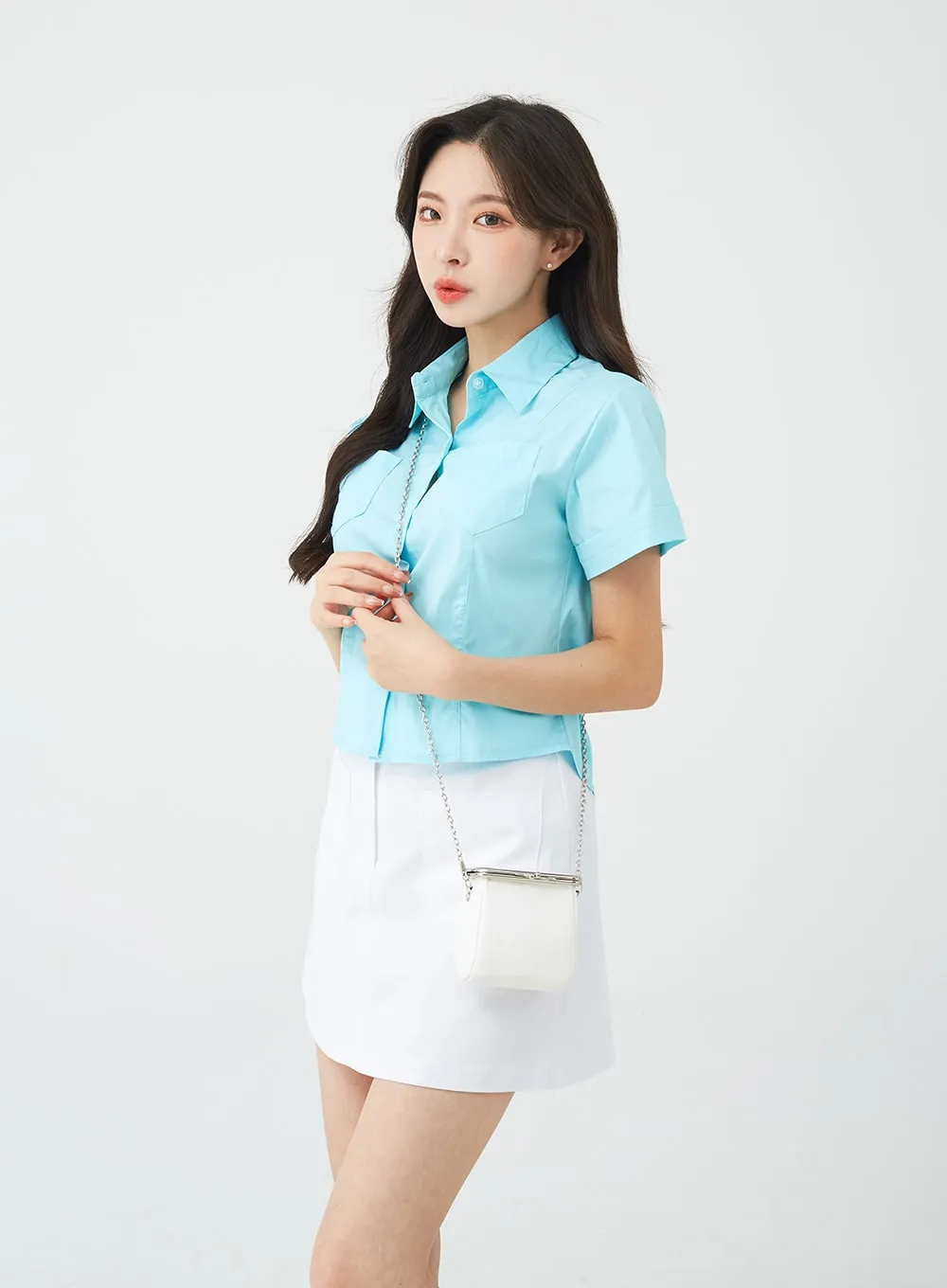 Button A-Line Cotton Mini Skirt BG08