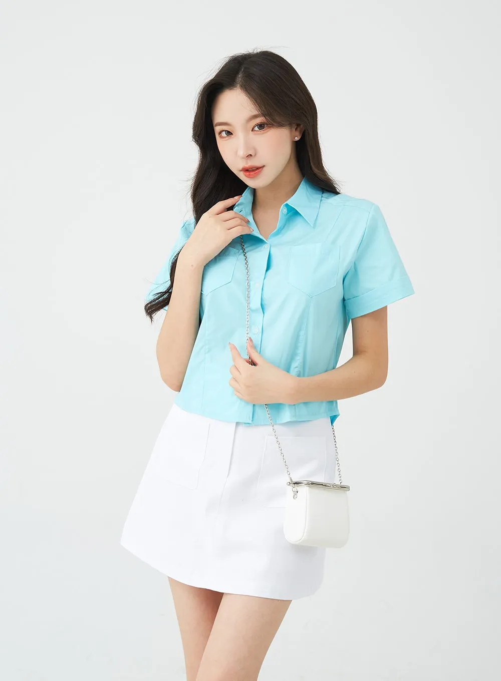 Button A-Line Cotton Mini Skirt BG08