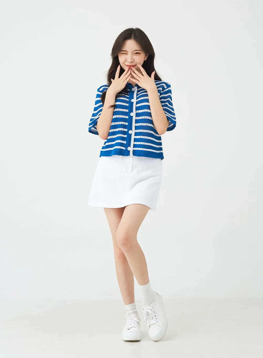 Button A-Line Cotton Mini Skirt BG08