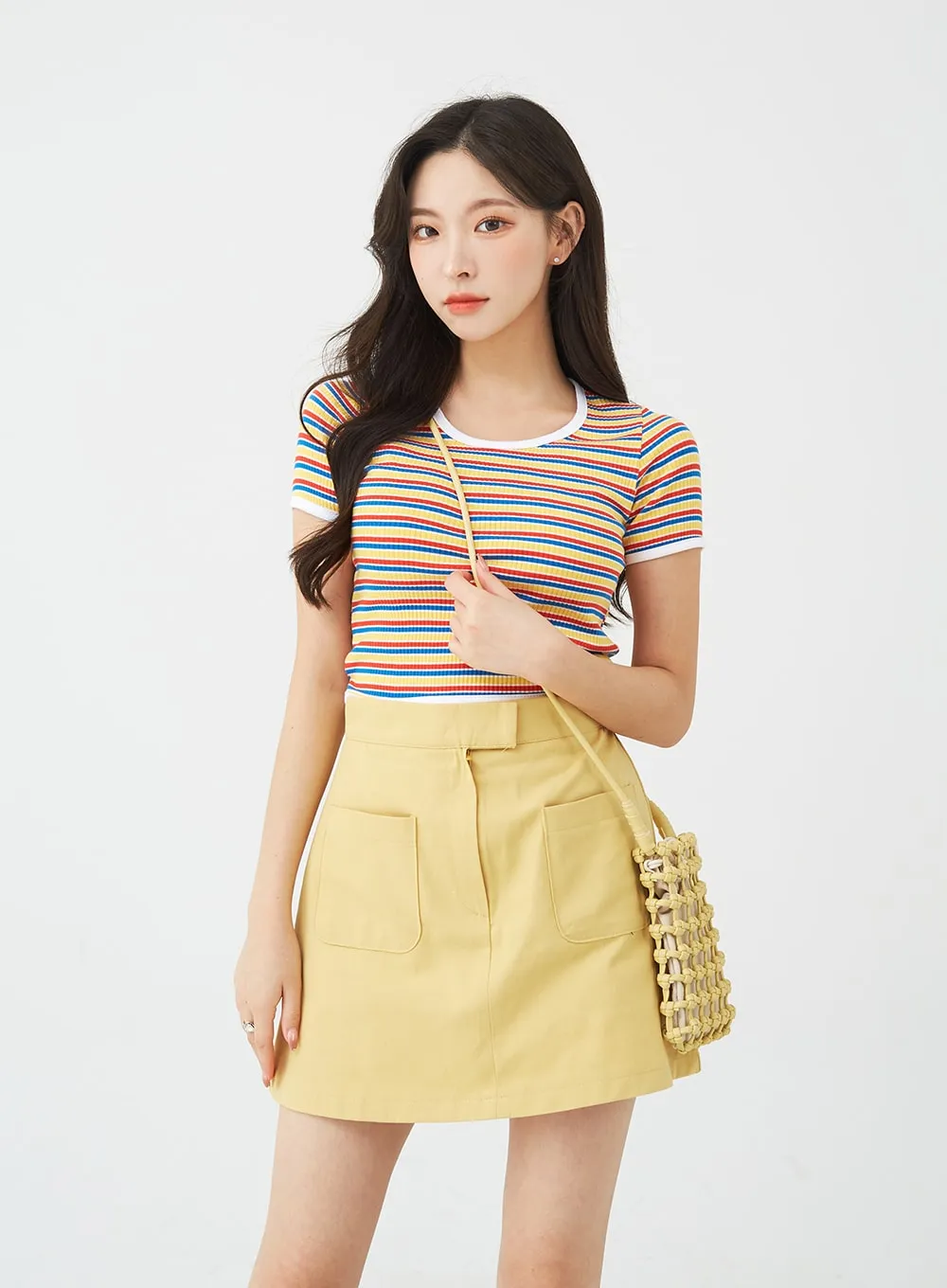 Button A-Line Cotton Mini Skirt BG08