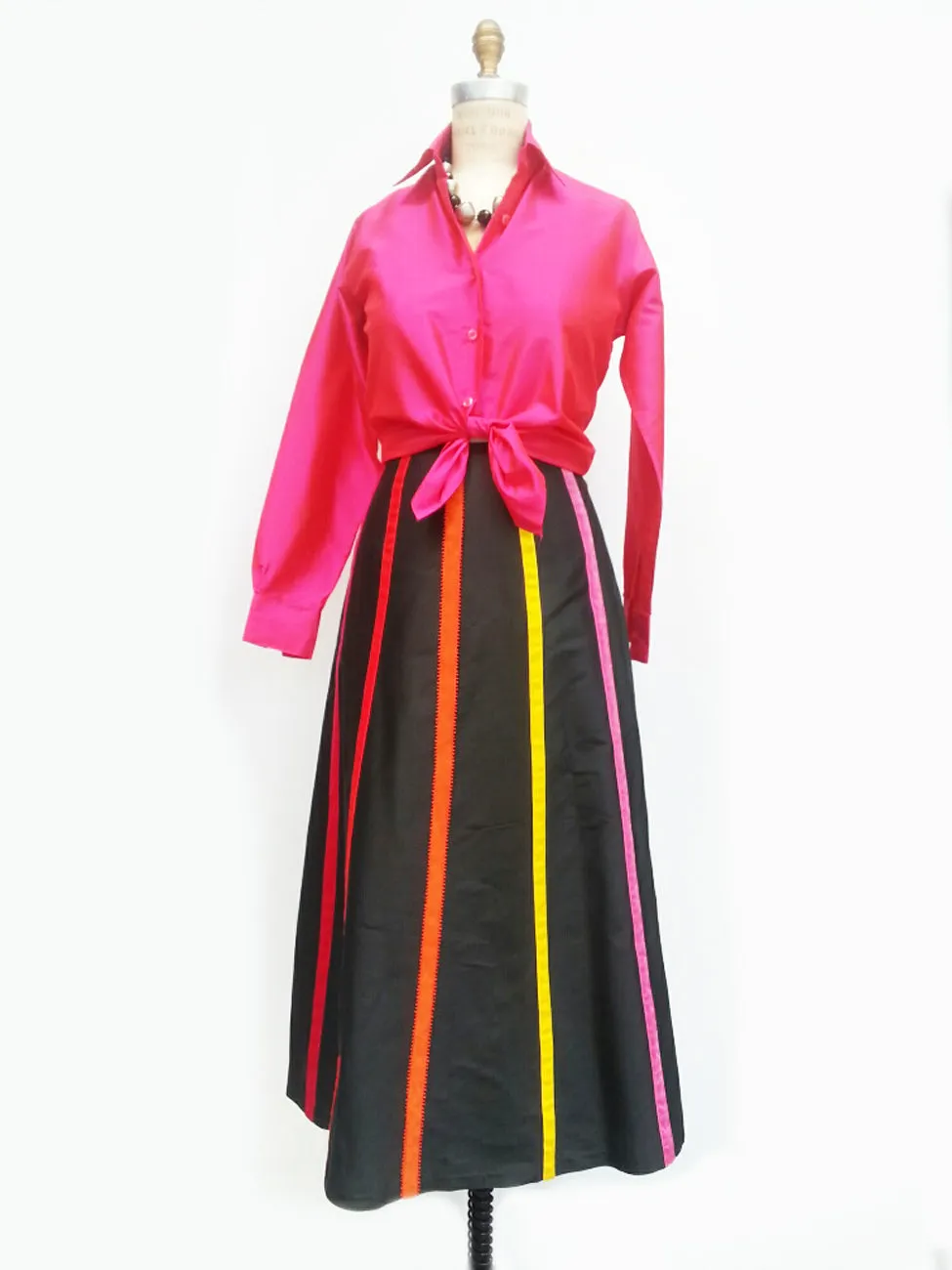 Carnival Skirt Thai Silk And Velvet Ribbons Black Bright