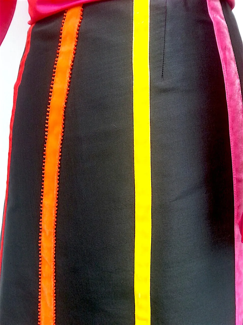 Carnival Skirt Thai Silk And Velvet Ribbons Black Bright