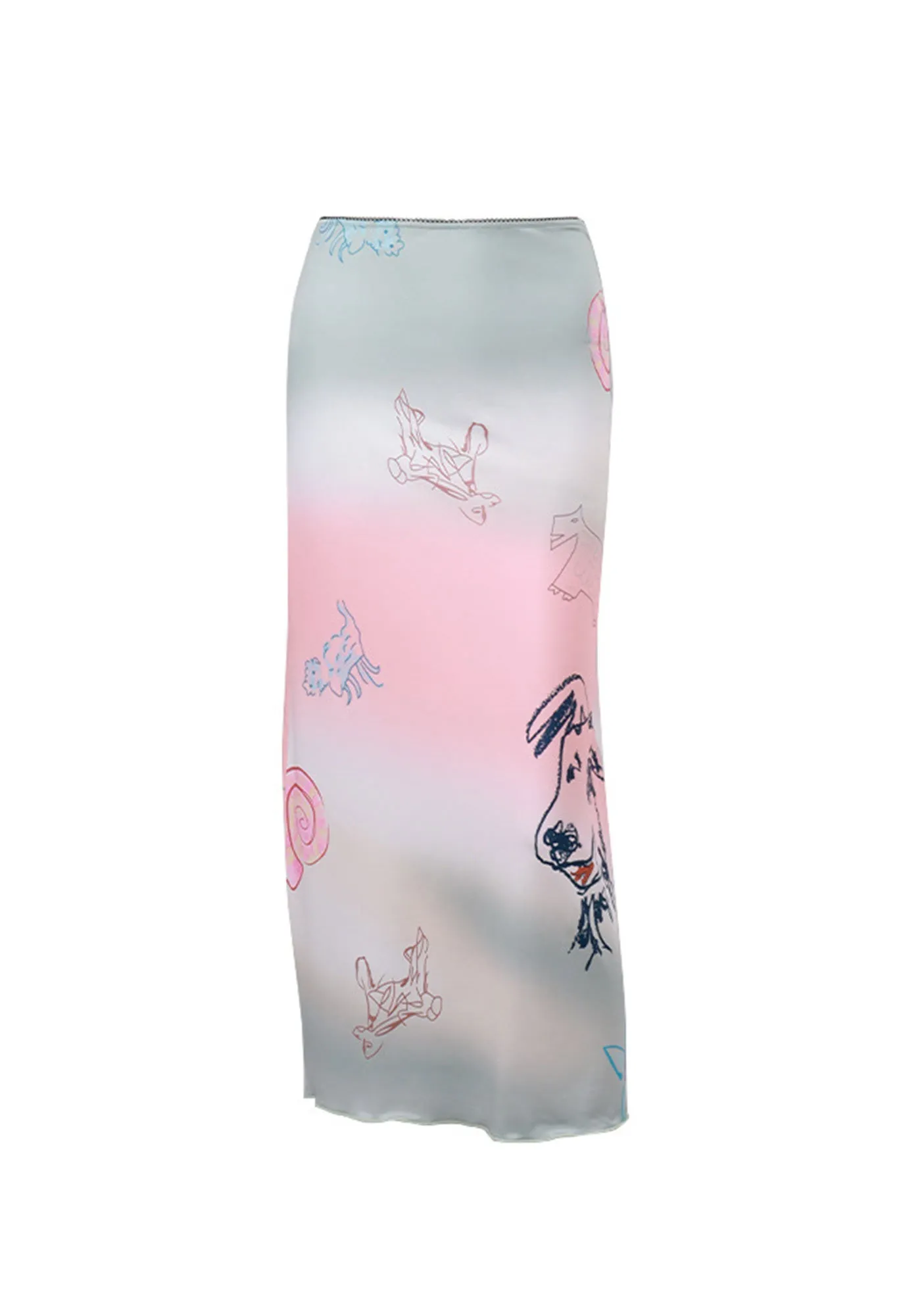 Cartoon Dog Print Gradient Skirt