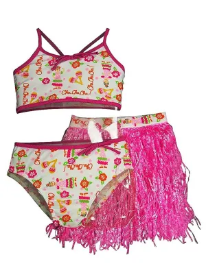 Castaways - Little Girls 3 Piece Swimwear Set, Bikini and Hula Skirt