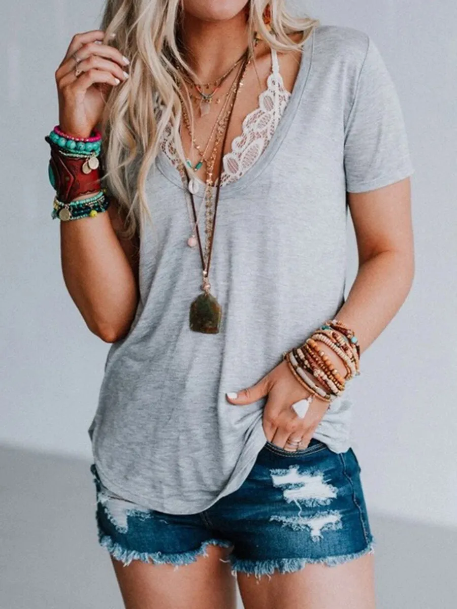 Casual Lace Knitted T-shirt Top