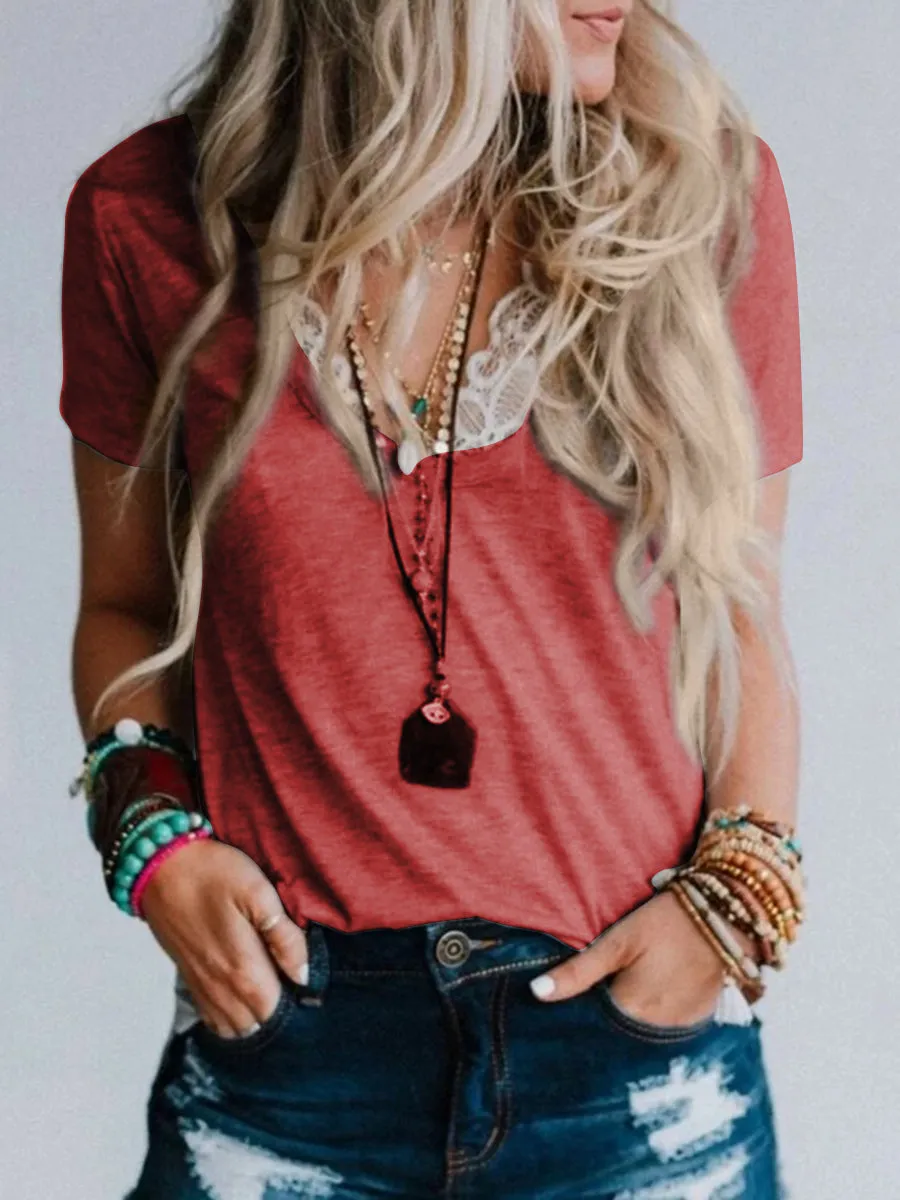 Casual Lace Knitted T-shirt Top