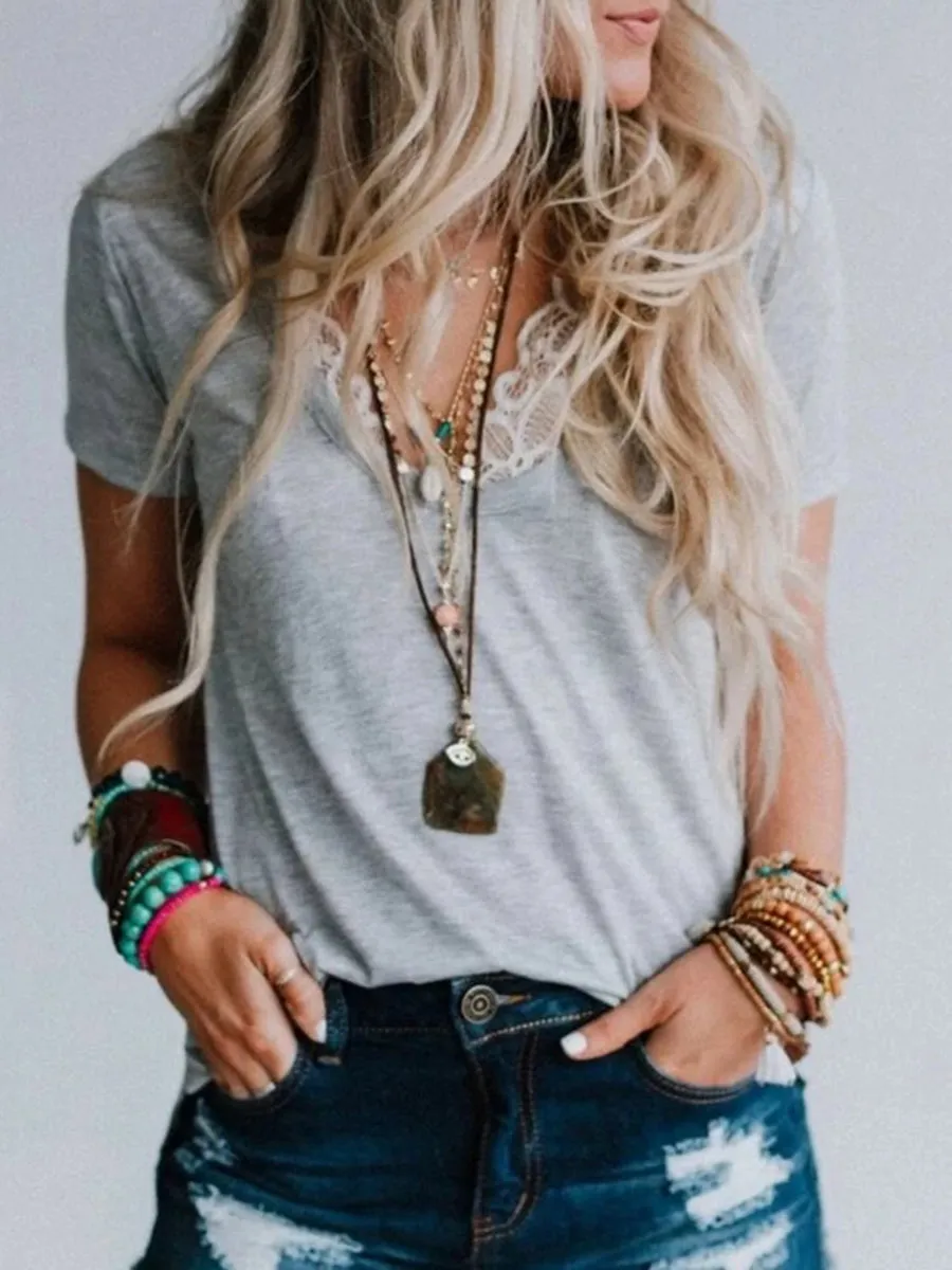 Casual Lace Knitted T-shirt Top