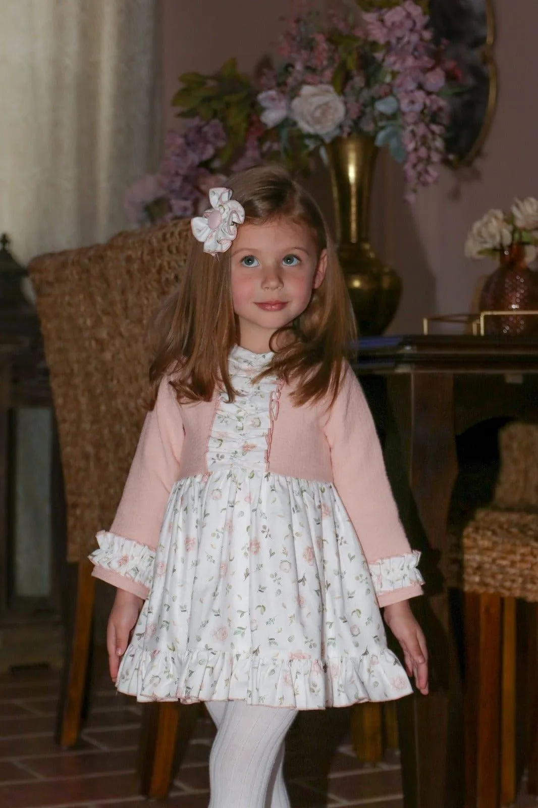 CLEARANCE SALE - Lor Miral AW23 - Girls Baby Pink Floral Print Dress 32408