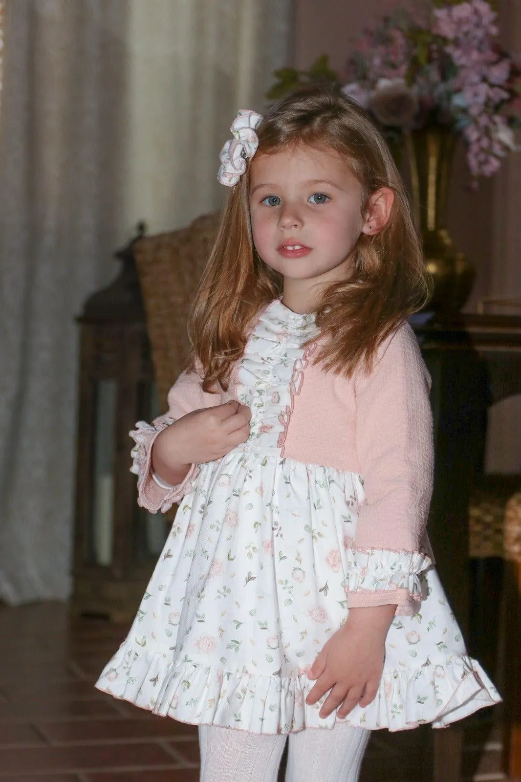 CLEARANCE SALE - Lor Miral AW23 - Girls Baby Pink Floral Print Dress 32408